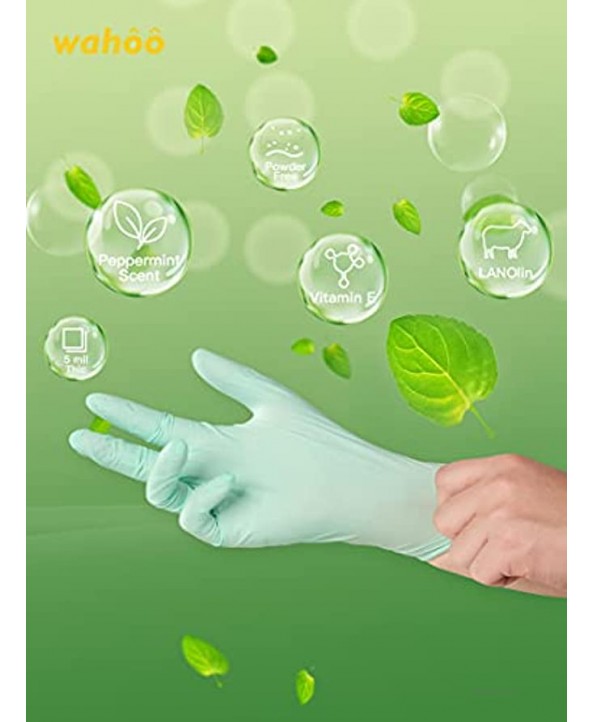 LANON 50 Count Vitamin E Coated Latex Disposable Gloves 5 mil Food Contact Grade Textured Fingertips Green Small