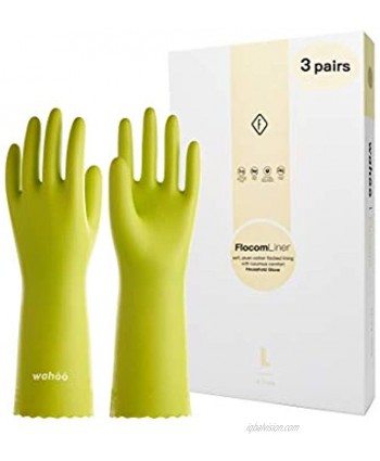 LANON Wahoo 3 Pairs PVC Household Cleaning Gloves Reusable Dishwashing Gloves with Cotton Flocked Liner Non-Slip Medium