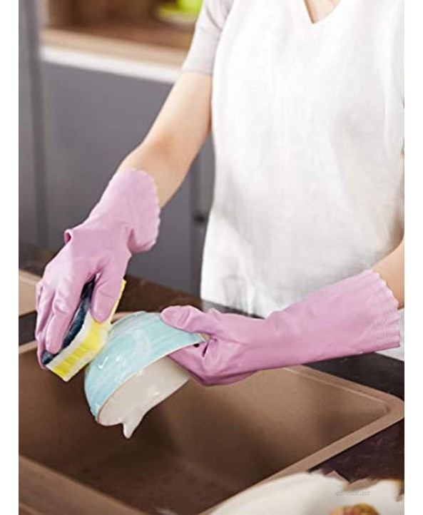 LANON Wahoo PVC Household Cleaning Gloves Reusable Dishwashing Gloves with Cotton Flocked Liner Waterproof Non-Slip Medium