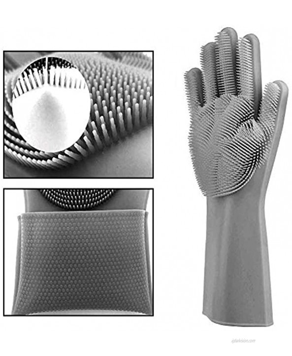 LHome Magic Silicone Dishwashing Scrubber 2 in 1 Reusable Rubber Gloves Heat Resistant Kitchen Tool for Household Dish Wash 2 Count Pack of 1 Gray