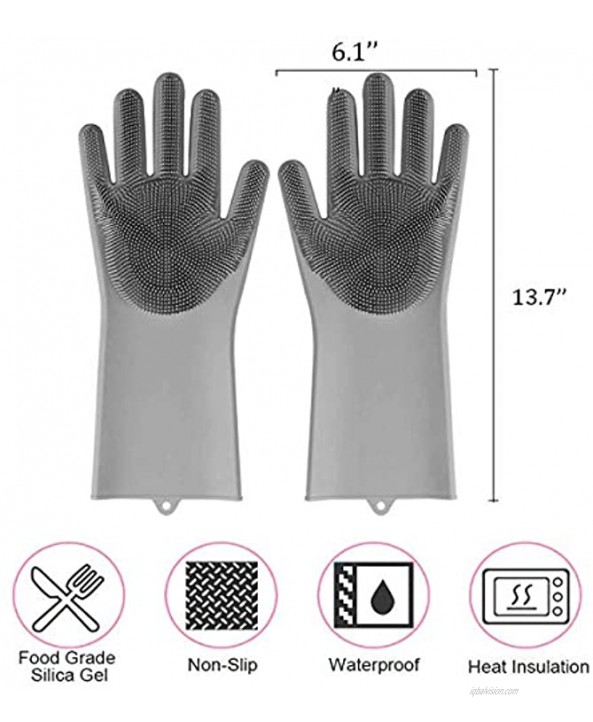 LHome Magic Silicone Dishwashing Scrubber 2 in 1 Reusable Rubber Gloves Heat Resistant Kitchen Tool for Household Dish Wash 2 Count Pack of 1 Gray