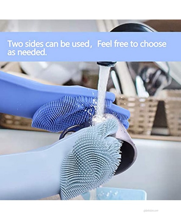 Magic Dishwashing Gloves with Scrubber Silicone Cleaning Reusable Scrub Gloves for Wash Dish,Kitchen Bathroom Blue,1 Pair: Right + Left Hand