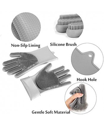 Magic Silicone Dishwashing Gloves,Reusable Silicone Brush Scrubber Gloves,Cleaning Sponge Gloves,Heat Resistant Great for Kitchen,Housework,Cleaning Dish,Pet Care,Bathroom,Car Wash