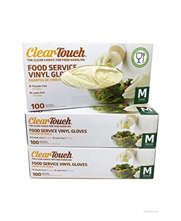 Medline Clear-Touch Disposable Food Service Vinyl Gloves Latex and Powder Free Medium 300 Count