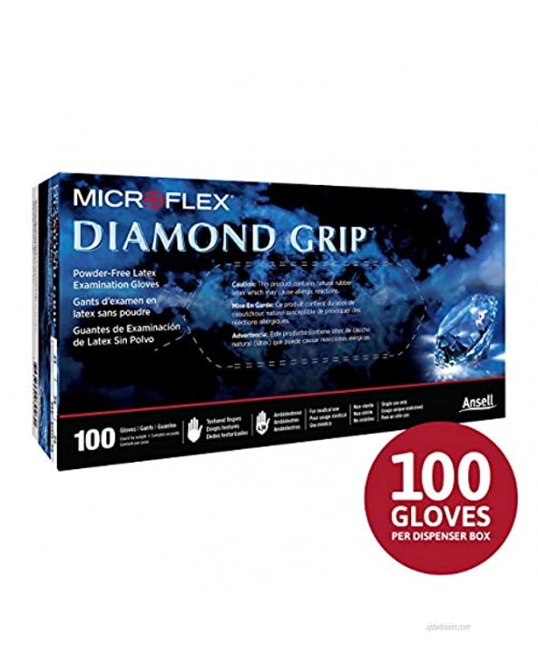 Microflex Diamond Grip MF-300 Disposable Gloves in Latex Multi-Purpose Powder Free Glove in Natural Rubber for Exam Cleaning or Mechanic Tasks White Size Small Box of 100 Units