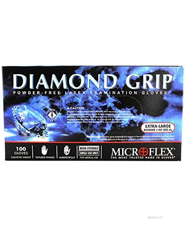 Microflex MF-300-XL PK High Five Products Inc Micro Flex Diamond Grip Latex Gloves XL 100 Pack 3.5 Height 5 Width 9.25 Length Pack of 100