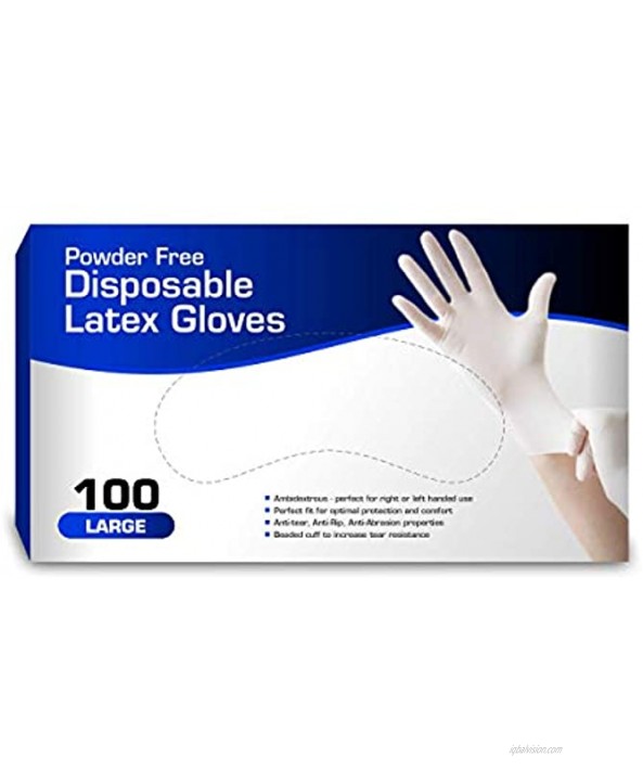 New Disposable Latex Gloves Powder Free Large. 100 Gloves Per Box
