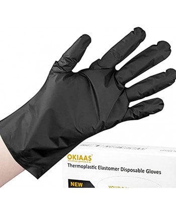 OKIAAS Black Plastic Gloves Disposable Medium 100 Counts Latex-Free Thin and Loose-Fitting TPE Gloves for Food Prep Cooking Hair Dying