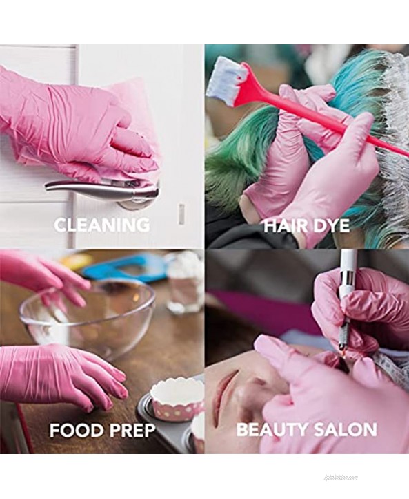 OriStout Pink Disposable Gloves Medium Vinyl Gloves Disposable Latex Free 5 mil 50 Count for Cleaning Food Prep Hair Dye Beauty Salon
