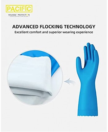 PACIFIC PPE 2 Pairs Reusable Dishwashing Cleaning Gloves with Latex Free Cotton Lining Kitchen Gloves Blue Large