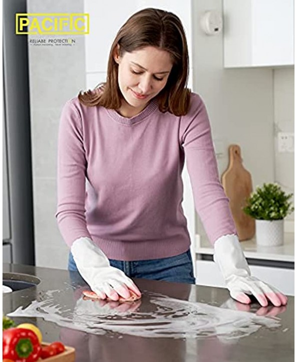 PACIFIC PPE 4 Pairs Reusable Cleaning Gloves PVC Dishwashing Gloves Latex Free Kitchen Unlined Pink Medium