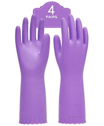 PACIFIC PPE 4 Pairs Reusable Dishwashing Cleaning Gloves with Latex Free Cotton Lining Kitchen Gloves Purple Medium
