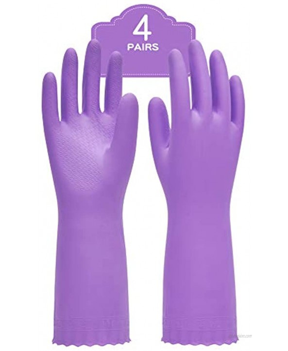 PACIFIC PPE 4 Pairs Reusable Dishwashing Cleaning Gloves with Latex Free Cotton Lining Kitchen Gloves Purple Medium