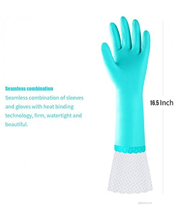 Reusable Long Dishwashing Cleaning Gloves with Latex Free Long Cuff,Cotton Lining,Kitchen Gloves 2 Pairs Purple+Blue Large