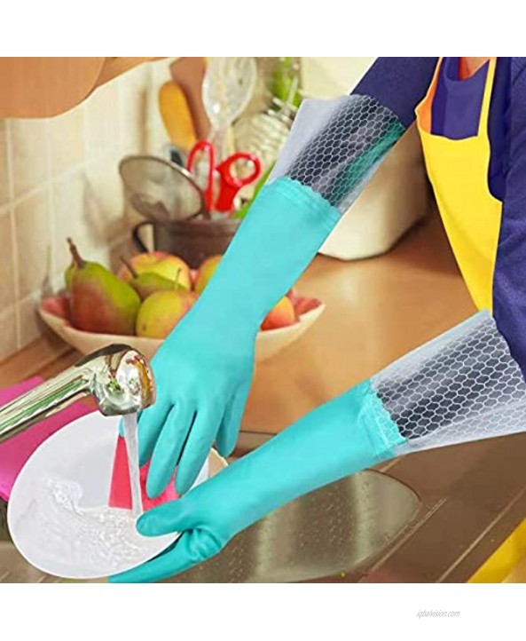 Reusable Long Dishwashing Cleaning Gloves with Latex Free Long Cuff,Cotton Lining,Kitchen Gloves 2 Pairs Purple+Blue Large