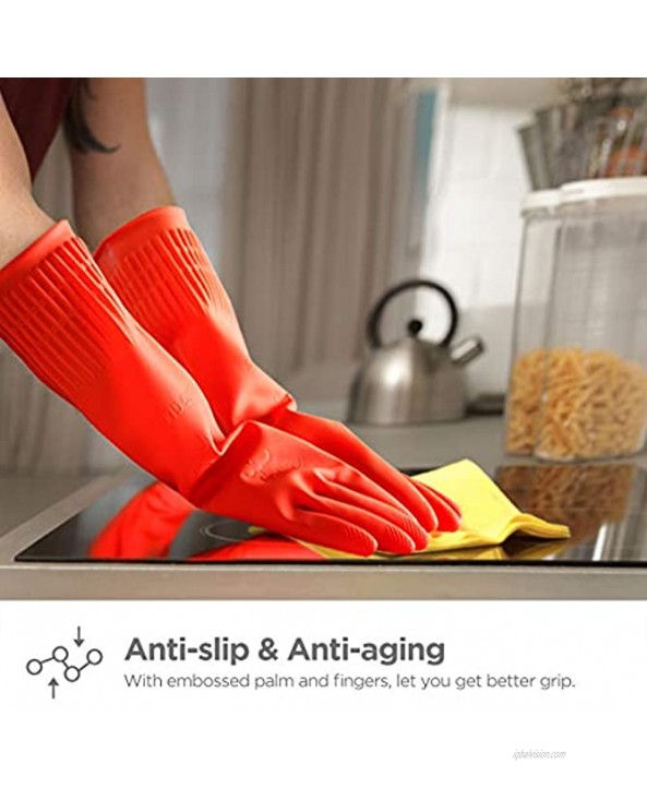 Rubber Kitchen Dishwashing Gloves Household Cleaning Glove 3 Pairs,Waterproof Reuseable.