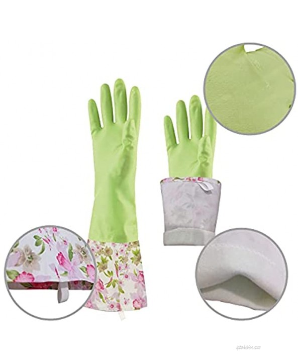 Rubber Latex Waterproof Dishwashing Gloves,Long Cuff and Flock Lining Household Cleaning Gloves 2 Pair