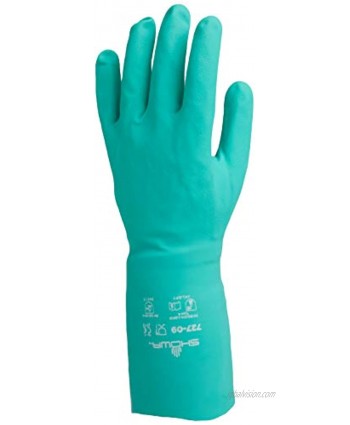 SHOWA 727-09 Nitrile Unlined Chemical Resistant Glove Large Pack of 12 Pairs,Light Green