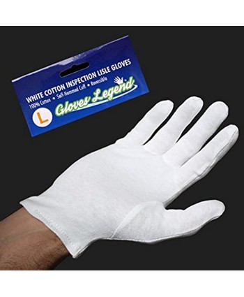 Size Large 6 Pairs 12 Gloves Gloves Legend White Coin Moisturizing Jewelry Silver Inspection Cotton Lisle Gloves Medium Weight