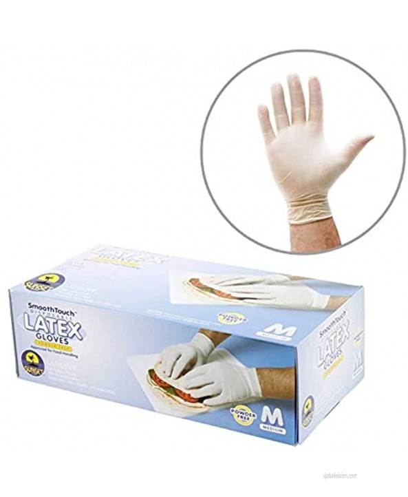 Sunset LAT102PF M SmoothTouch Disposable Latex Gloves Powder Free Medium 100 Gloves