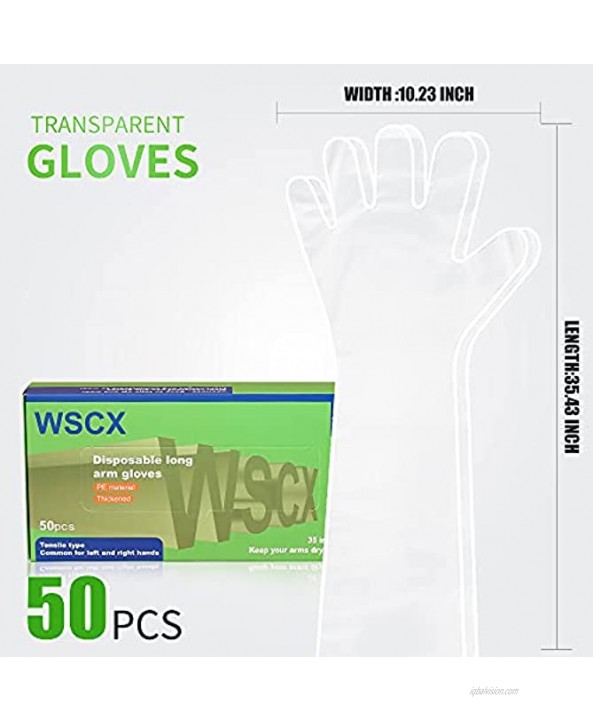 WSCX 50Pcs Veterinary Insemination Rectal Gloves ，Disposable Long Arm Gloves ,Field Dressing Gloves for Cow Gastrointestinal Examination Cleaning Breeding Hunting Gutting Field Dressing and Gardening 35 lnch ong Plastic No tear