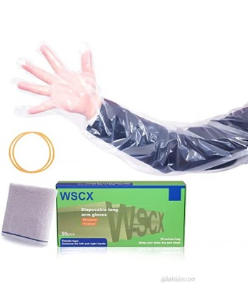 WSCX 50Pcs Veterinary Insemination Rectal Gloves ，Disposable Long Arm Gloves ,Field Dressing Gloves for Cow Gastrointestinal Examination Cleaning Breeding  Hunting Gutting Field Dressing and Gardening 35 lnch ong Plastic No tear