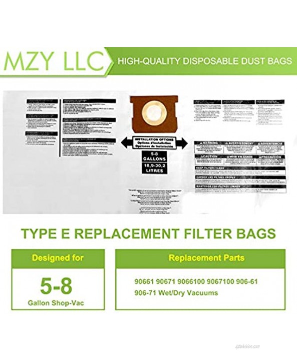 12 Pack Replacement for Shop-Vac 5-8 Gallon Bags,Vacuum Filter Bags Type E 9066100,Part # SV 90661