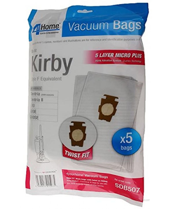 4YourHome Premium Kirby Style F HEPA Filtration Vacuum Bags Models-5 Package Sentria Generation G3 G4 G5 G6 G10 for Units Built on 2009 and Later 204808 204811