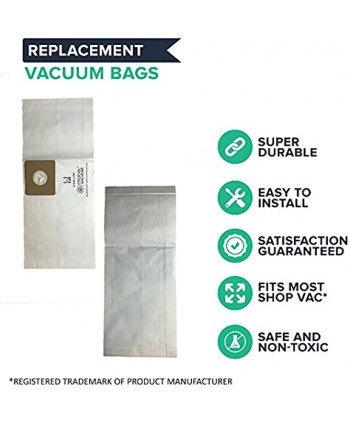 Crucial Vacuum Replacement Vacuum Bag Compatible with Shop Vac Part # 9066800 7" X 6.6" X 0.9" Inches – Fits Shop-Vac Type B Models 2 Gallon Wet and Dry Vacuum Bulk 6 Pack