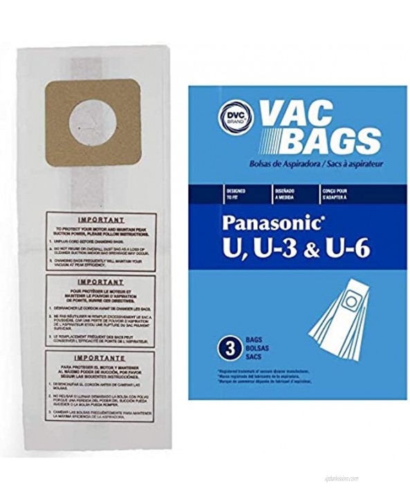 DVC Replacement Vacuum Bags for Panasonic Upright Vacuum Models Bernina Evolution 6000 Series uprights and Prestige EZT Compare to Panasonic Style U U-3 U-6 Bags | Includes 3 Bags