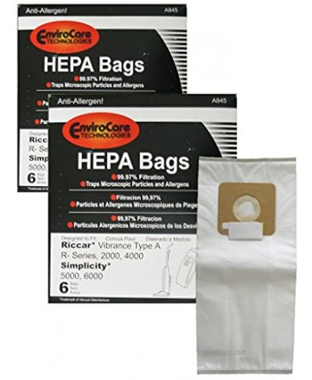 EnviroCare Replacement HEPA Filtration Vacuum Cleaner Dust Bags for Riccar 2000 4000 and Vibrance Series. Simplicity 5000 6000 and Symmetry Type A 12 pack
