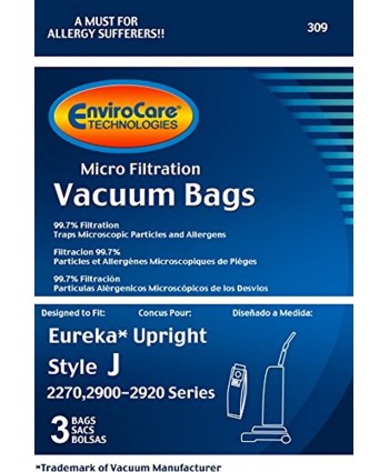 EnviroCare Replacement Micro Filtration Vacuum Cleaner Dust Bags Made to fit Eureka Style J Uprights 3 Pack