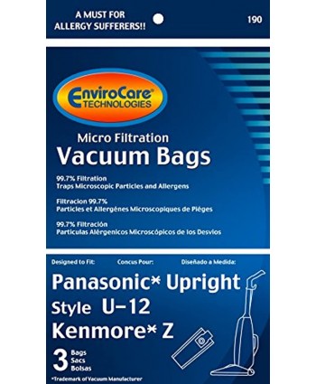 EnviroCare Replacement Micro Filtration Vacuum Cleaner Dust Bags made to fit Panasonic Type U-12 Uprights 3 pack