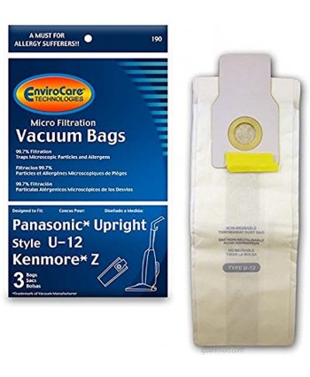 EnviroCare Replacement Micro Filtration Vacuum Cleaner Dust Bags made to fit Panasonic Type U-12 Uprights 3 pack
