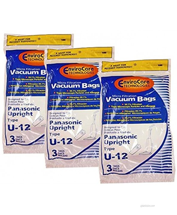 EnviroCare Replacement Micro Filtration Vacuum Cleaner Dust Bags Made to fit Panasonic U6 U12 Quiet Force Performance Plus 9 Pack