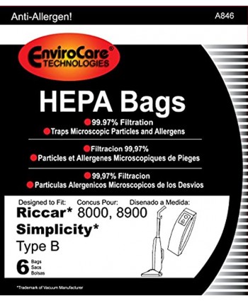 Envirocare Riccar Type B Bags for 8000 8900 HEPA w closure