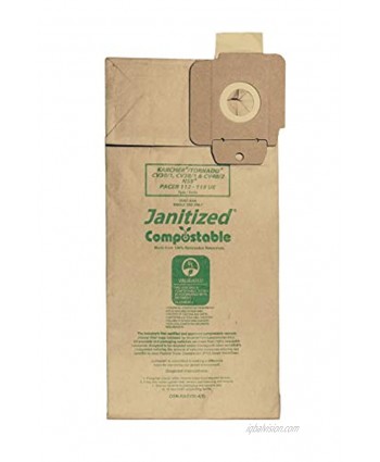 Janitized COM-KACV30-45 Compostable Paper Premium Replacement Commercial Vacuum Bag for Karcher Tornado CV30 1 and CV38 1 & NSS Pacer 112 & 115 UE vacuums Pack of 5