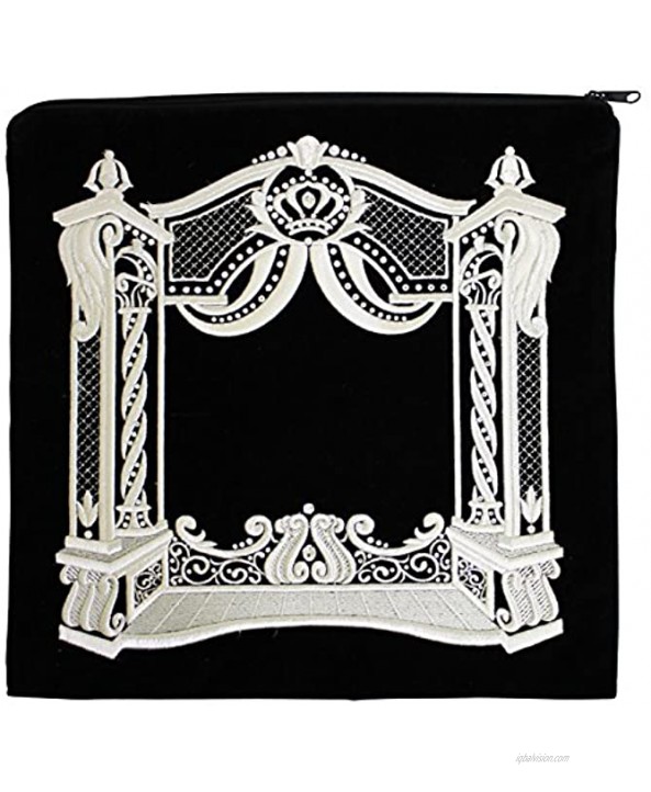 Majestic Giftware Tallis Bag Velvet Embroidery 3D Pillar Design Stones 14.5 x 14 Black Silver