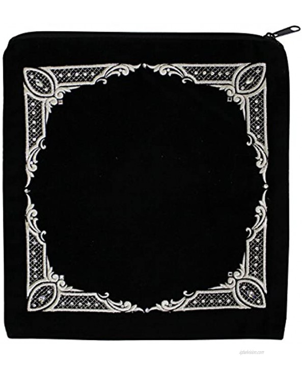 Majestic Giftware Tefillin Bag Bar Mitzvah Velvet Embroidery Four Corner Diamond Design Stones 10.5 x 10.5 Black Silver