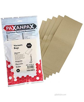 Paxanpax VB279 Compatible Paper Bags Hoover 'H1' Junior Senior Ranger Sprite Lark 638 652 1334 U1000 U1100 U1200 U4000 U5000 Series Pack of 5