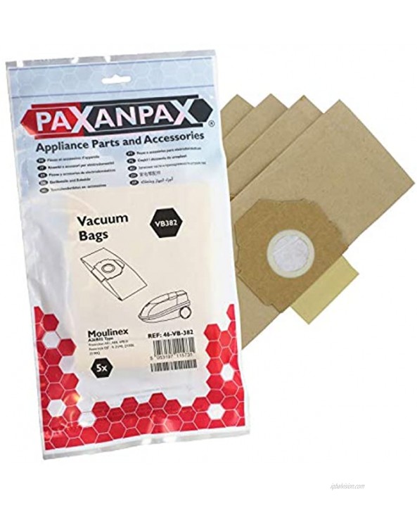 Paxanpax VB382 Compatible Paper Bags Moulinex 'A26B02' Powerclean AK Series Pack of 5
