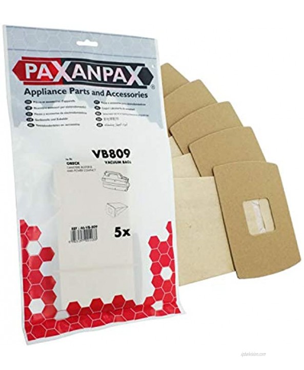 Paxanpax VB809 Compatible Paper Bags Oreck Compact Canister BB870 Series Pack of 5