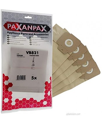 Paxanpax VB821 Compatible Paper Vacuum Bags for Karcher CV30 CV38 CV48 Series Pack of 5 Brown