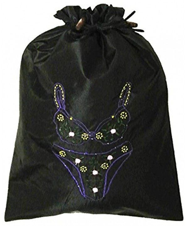 Wrapables Silk Embroidered Bra & Panties Lingerie Bag Black