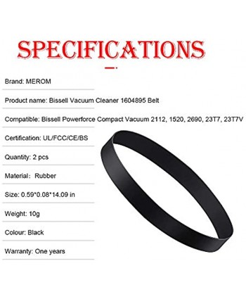 MEROM Vacuum Replacement Belts Compatible with Bissell Powerforce Vacuum Cleaner Fits Models 2112 1520 2690 23T7 23T7V Replace Part Number 1604895 2 Pack