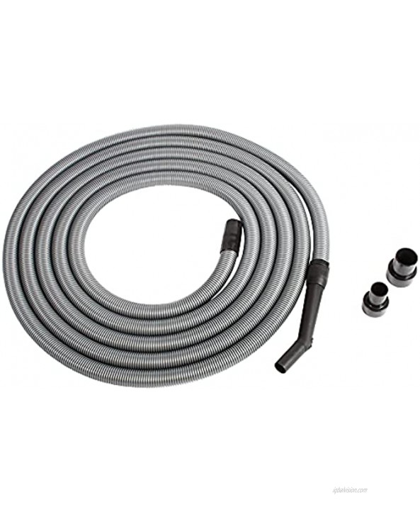Cen-Tec Systems 30 Ft. Premium Shop Vacuum Extension Hose with 2 tank adapters and 1.25 curved end Silver