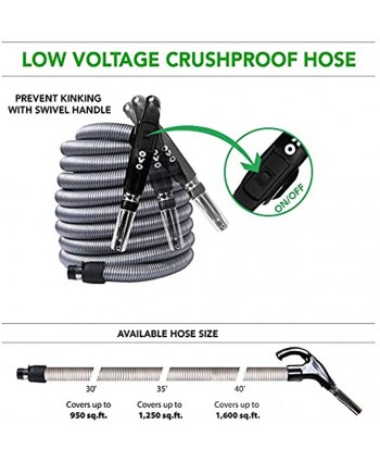 OVO Central Vacuum 50 ft Low-Voltage Hose ON Off Switch at The Handle Universal to fit Most inlets Crushproof and Prevent kinking 50ft Grey