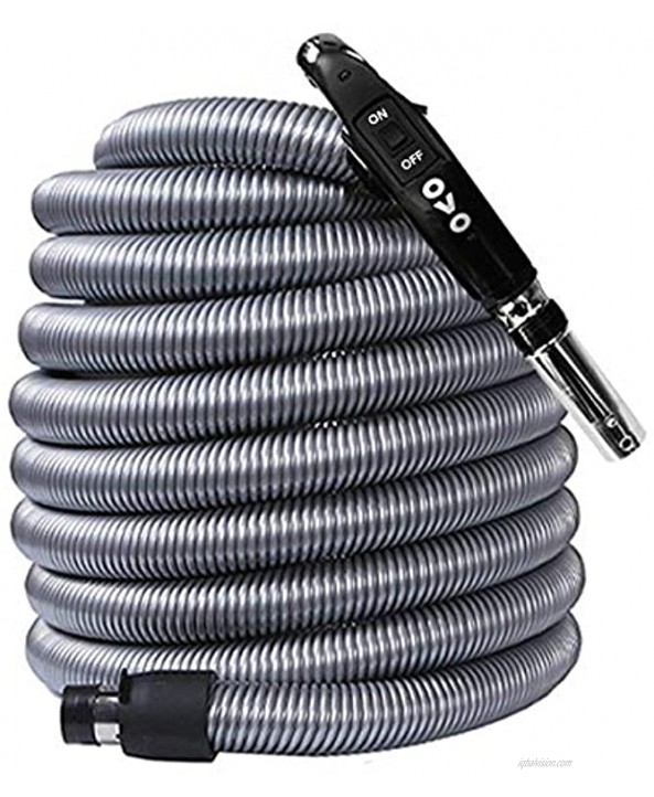 OVO Central Vacuum 50 ft Low-Voltage Hose ON Off Switch at The Handle Universal to fit Most inlets Crushproof and Prevent kinking 50ft Grey