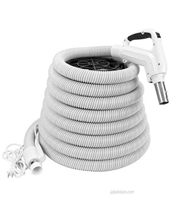 ZVac Universal Central Vacuum Hose 30FT Pigtail High Voltage Electric Hose Crush Proof Tube Ergonomic Swivel Handle Compatible with Beam Nutone Electrolux Hayden & More White