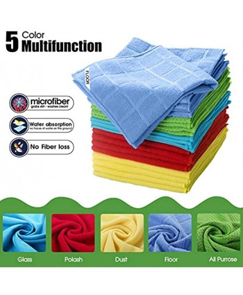 25Pcs 5 Different Multipurpose Cleaning Cloth Microfiber Cleaning Towels Rags Wash Cloths for Household and Car 5 Colors Rags 13.2" x 13.2"